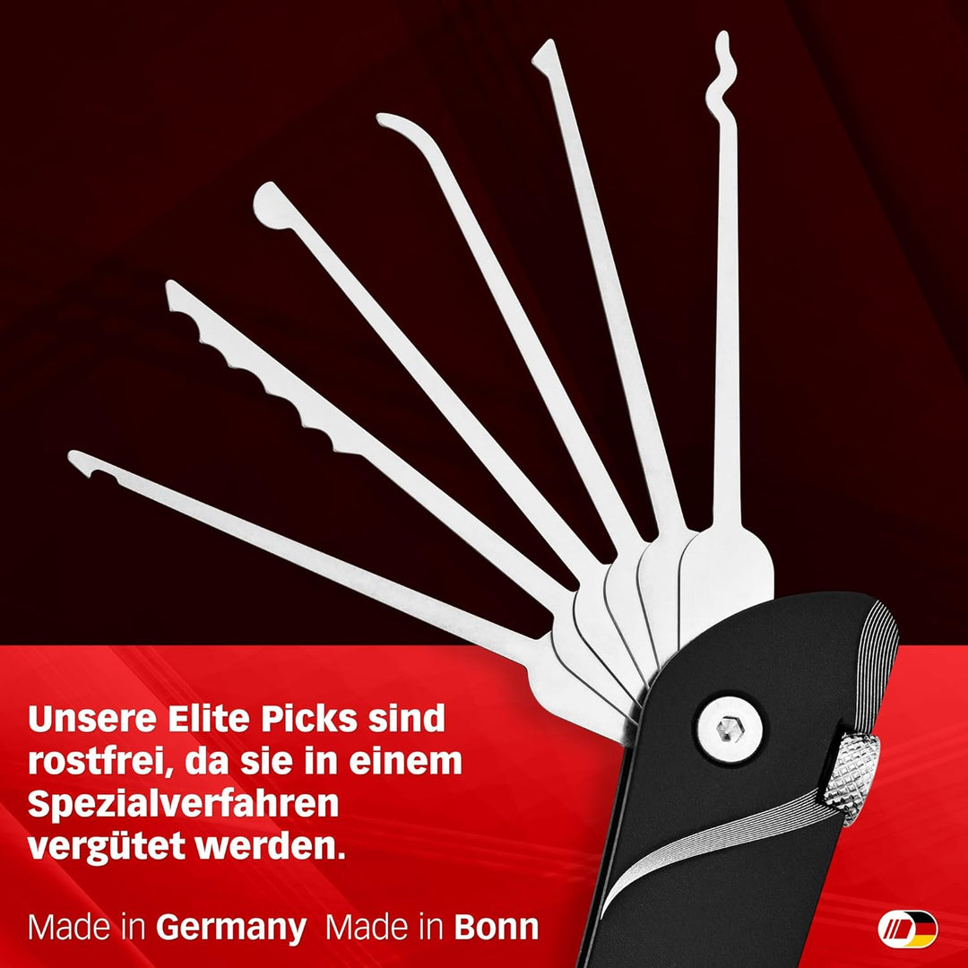 Multipick Dietrich Set ELITE BLACK Mini Taschen-Messer Lockpicking Set mit 6 wechselbaren Lock-Pick