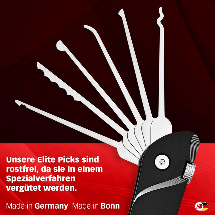 Multipick Dietrich Set ELITE BLACK Mini Taschen-Messer Lockpicking Set mit 6 wechselbaren Lock-Pick