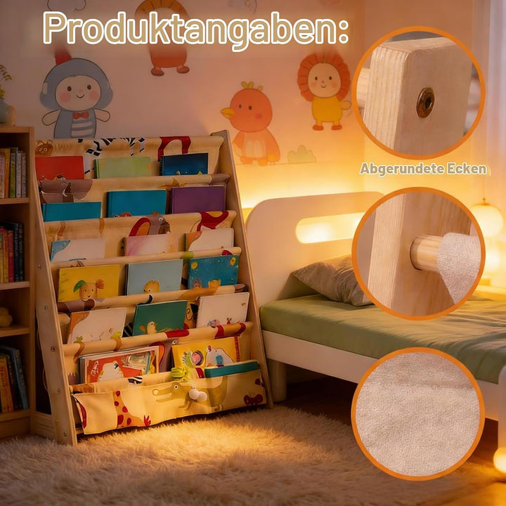 Bücherregal Kinder mit 6 Oxford-Stoff Fächern,Kinder-Bücherregal, 6 Ebenen, Bücherregal,Aufbewahrung