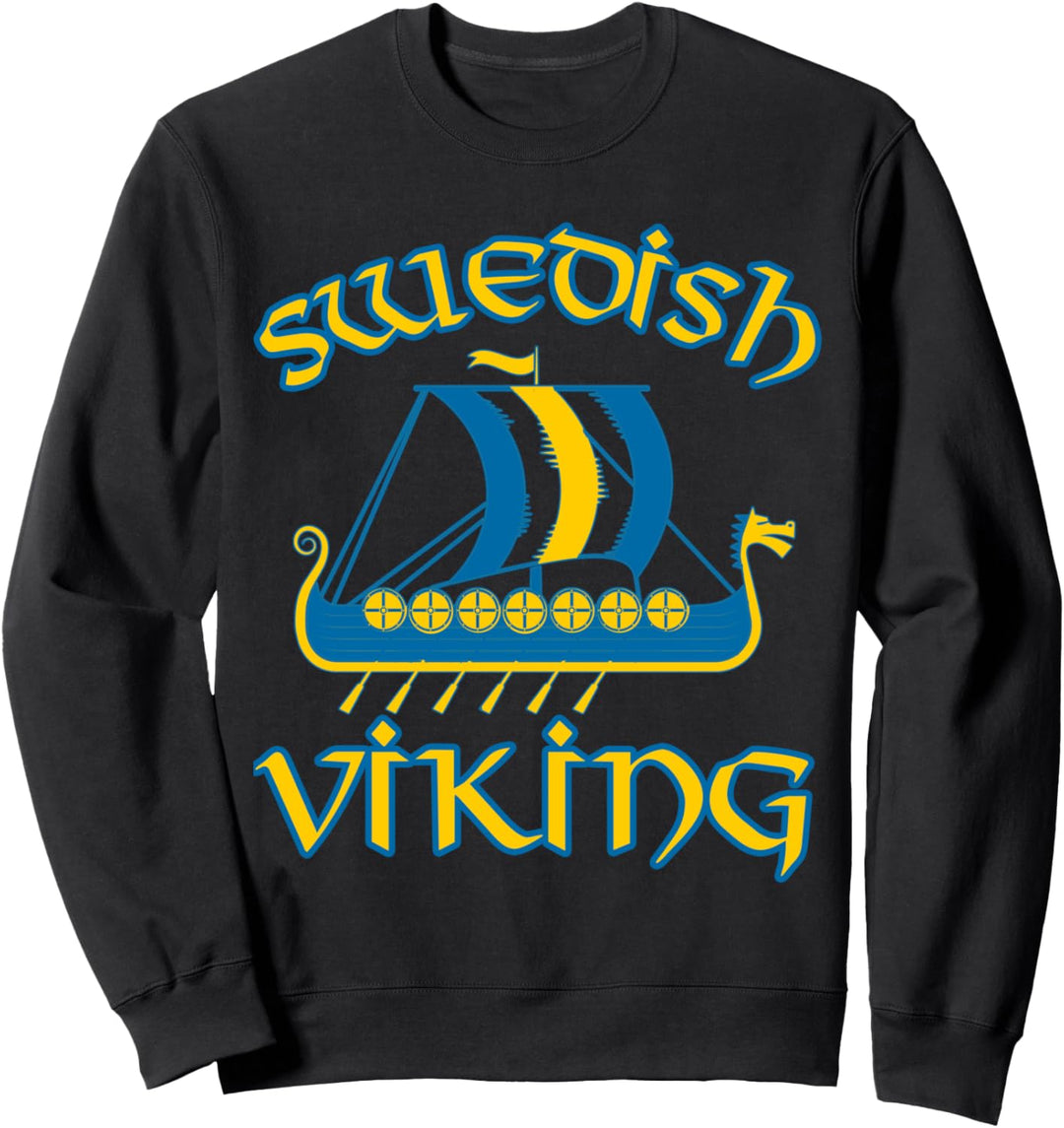 Schwedisches Wikinger-Langes Drachenboot Blau und Gelb Sweatshirt