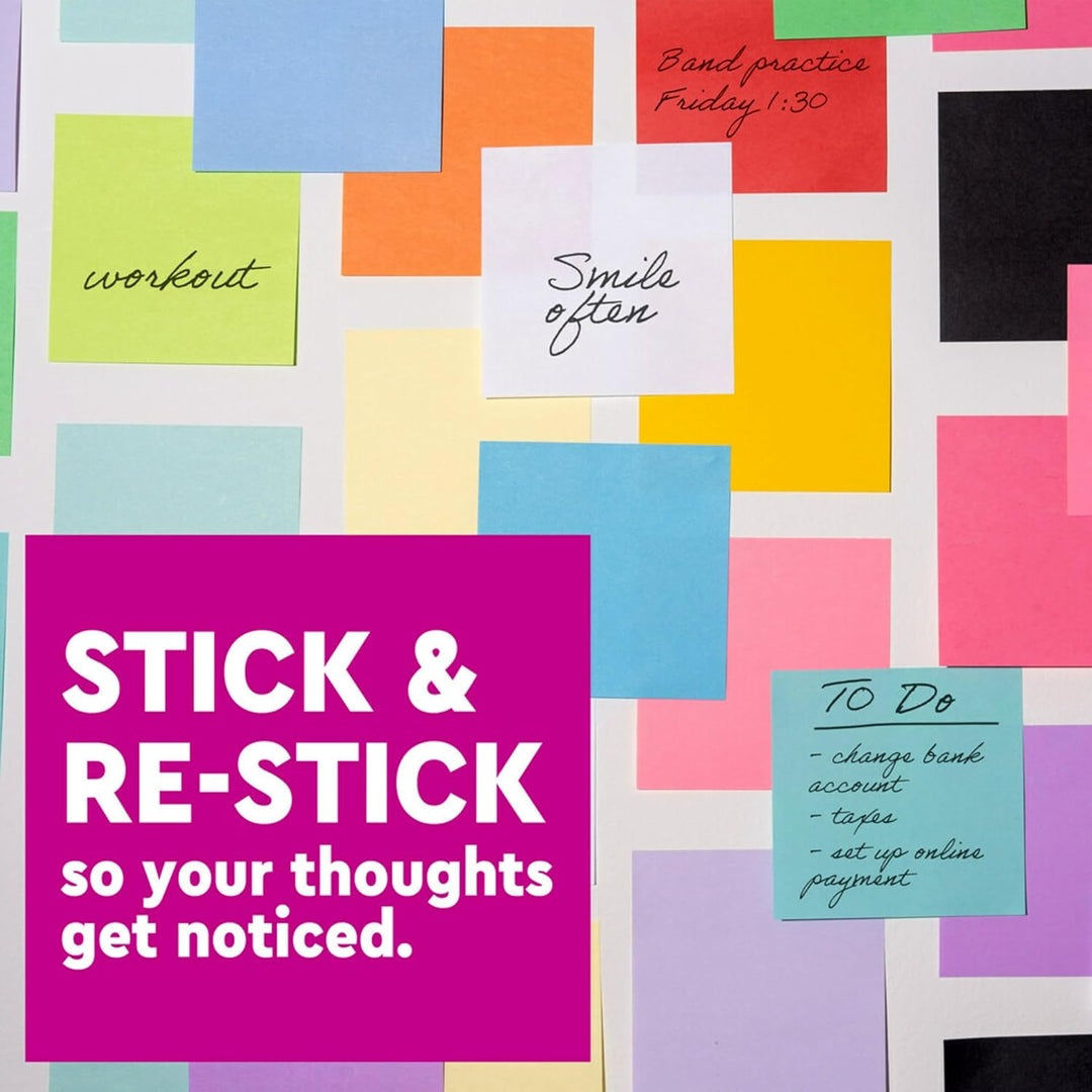 Post-it Super Haftnotizen, 7,6 x 7,6 cm, 5 Blöcke, 2 x Haftkraft, elektrisch gelb, recycelbar (654-5