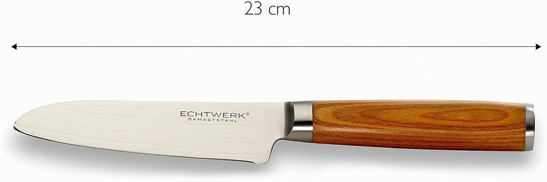 Echtwerk Damastmesser Set 5 teilig, Küchenmesser, Damaszener, Messer mit Holzgriff, Braun/Silber 36