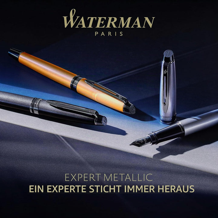Waterman Expert Füller | Schwarze Metallic-Lackierung mit Ruthenium-Zierteilen | Medium Edelstahlfed
