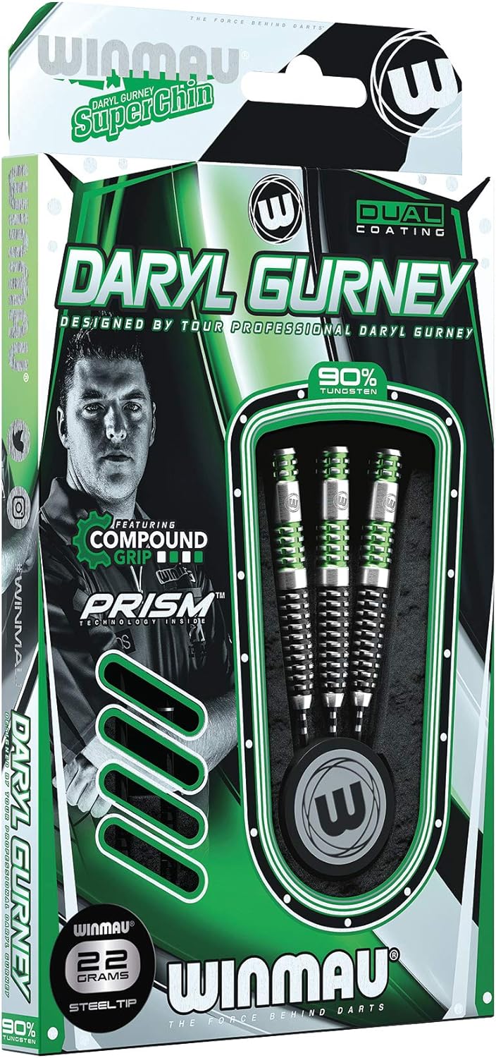 WINMAU Daryl Gurney 22g Sonderausgabe Profi Wolfram Steeltip Dartpfeile Set mit Flights und Schäfte