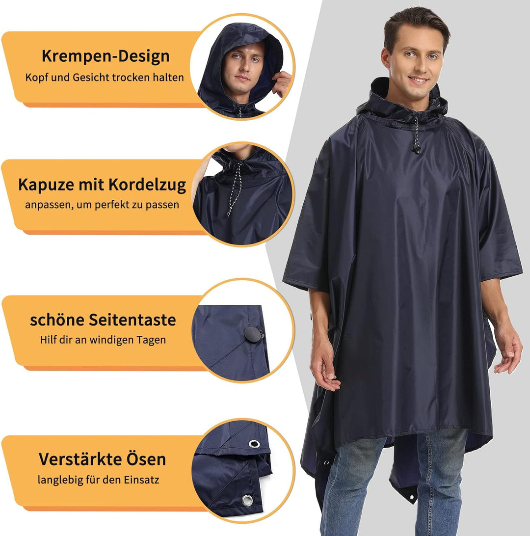 Opret Wasserdicht Regenponcho Damen Herren, Leicht Atmungsaktiv Regencape 3-in-1-Multifunktional Reg