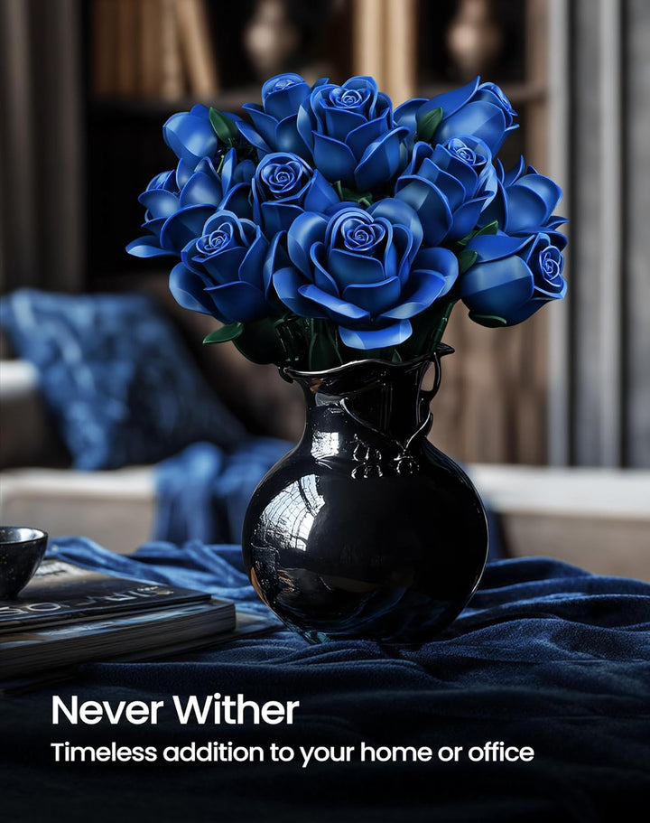 Millionspring-Set mit blauen Rosen, Blumenstrauss-Bausatz mit 12 blauen künstlichen Rosen, Geschenke