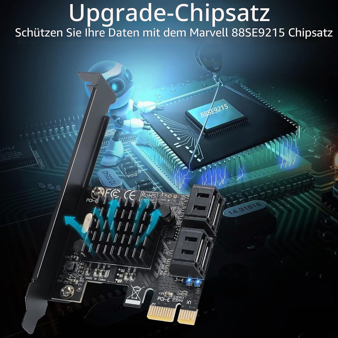 PCIE zu 4 SATA Port Karte, PCIE SATA Controller Karte, SATA 3.0 6G/BPS Controller mit 4 SATA Datenka