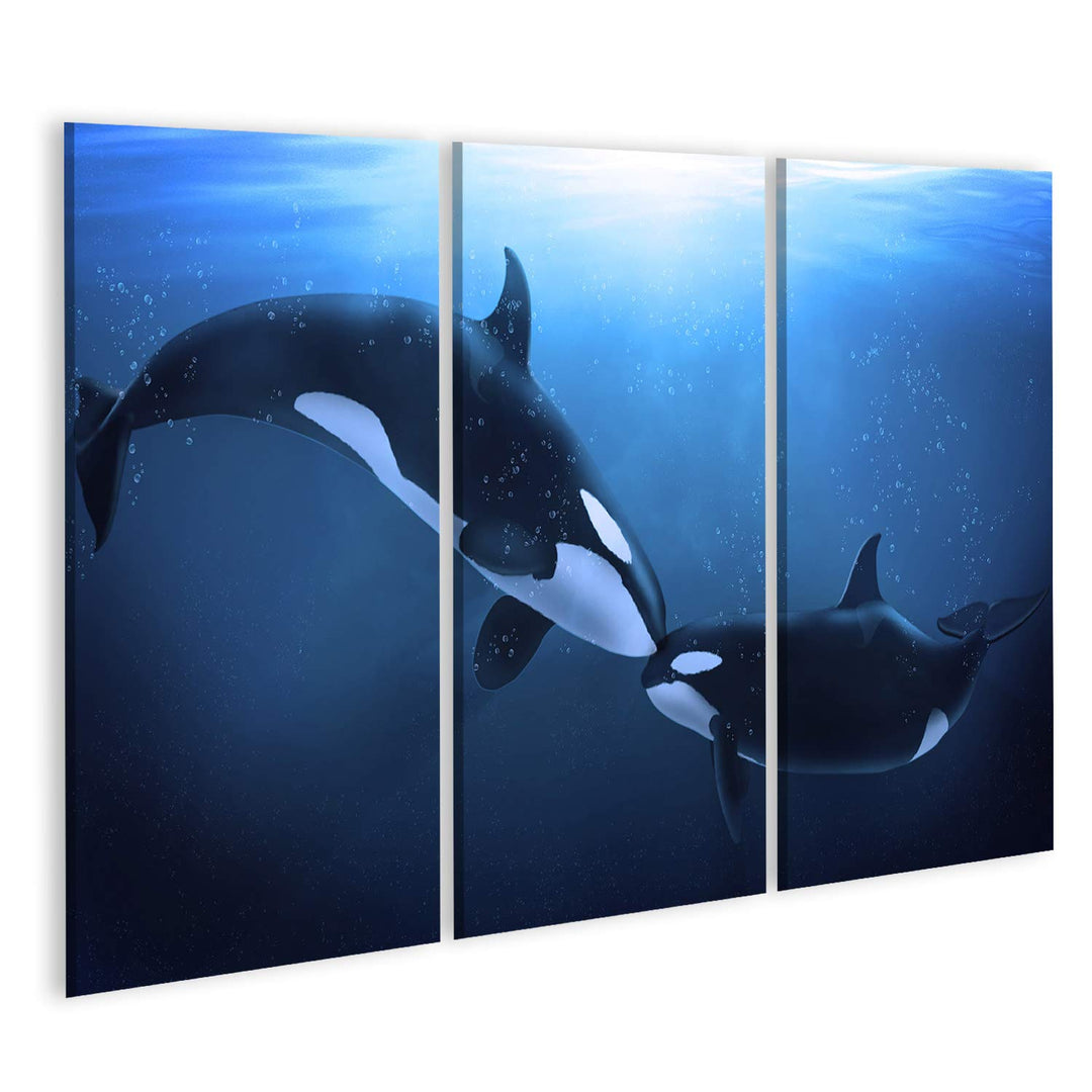 islandburner Bild auf Leinwand Orcas Wale In Der Tiefsee Wal Bilder Wandbilder Poster Leinwand 130x8