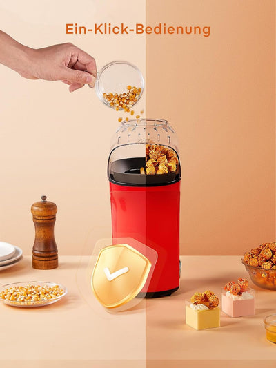 Popcornmaschine 1400W, 120g/4L Grosse Kapazität, Heissluft Popcorn Maker für Zuhause, Gesund& Ölfrei