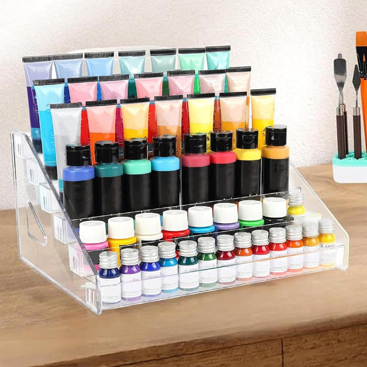 Paint Storage Rack, Transparent Paint Bottle Holder, Space-Saving Design With Brush Rack, Clear Craf