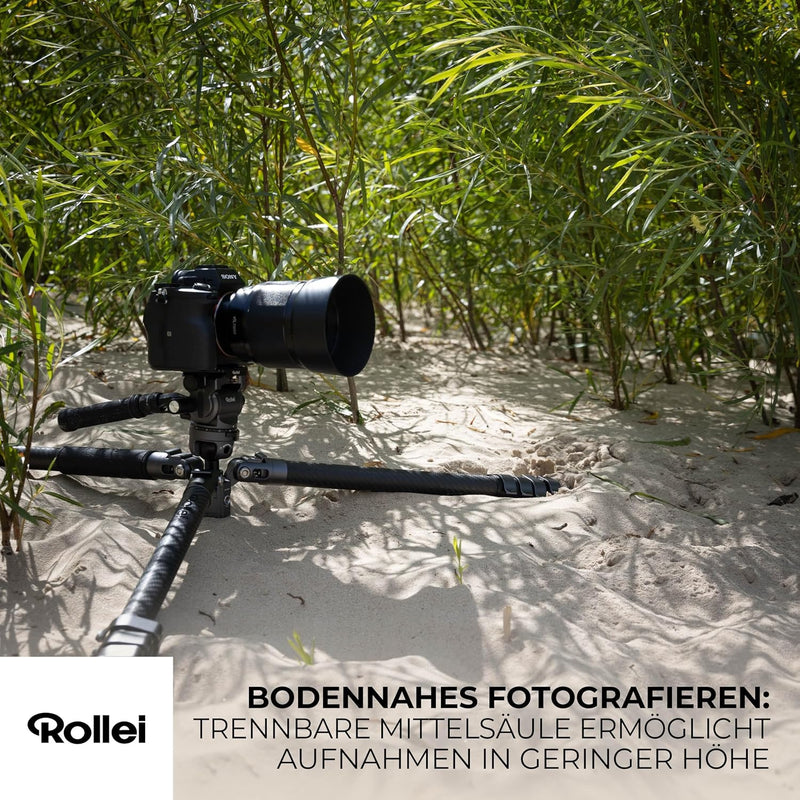 Rollei Easy Traveler Video Carbonstativ - 4,5 kg Tragkraft, 164 cm Höhe, Ultraleicht, Kompakt, Mühel