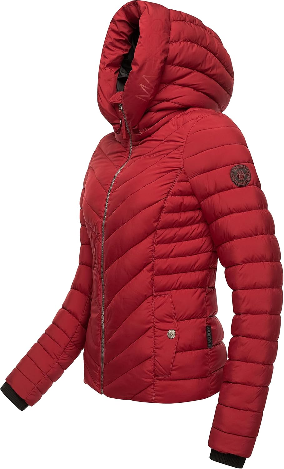 MARIKOO Damen Übergangsjacke leichte Steppjacke kurz mit Abnehmbarer Kapuze Kagomee XS-XXL S Dark Re