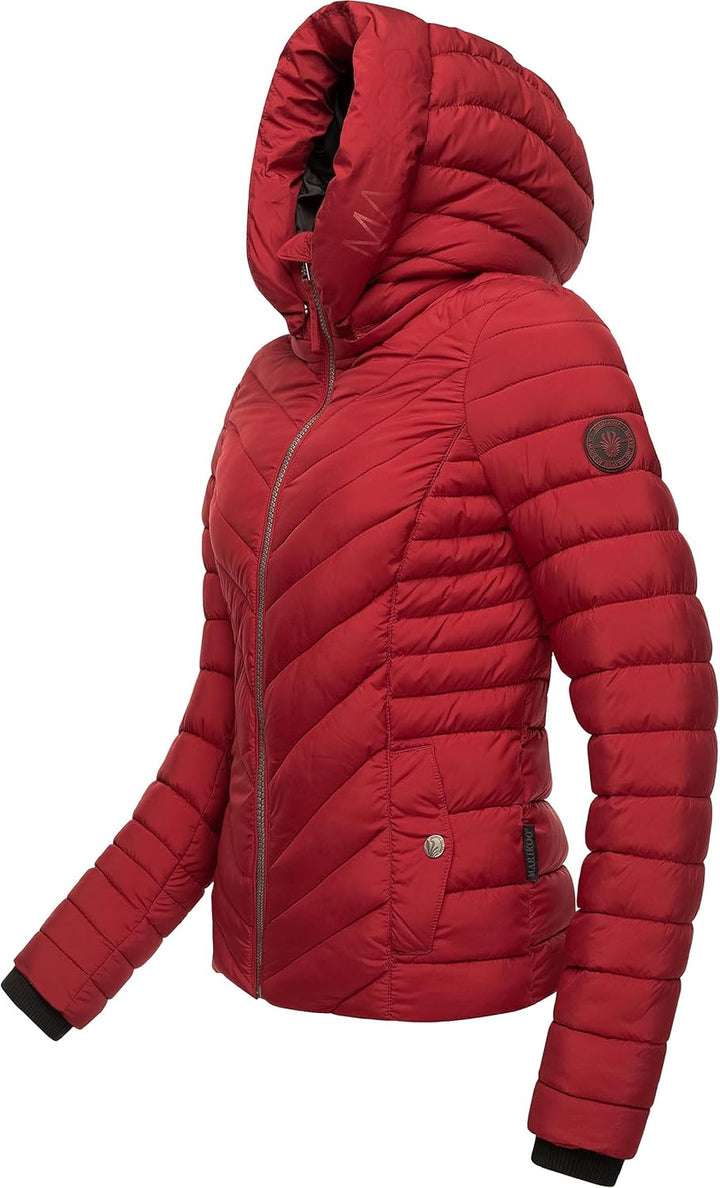 MARIKOO Damen Übergangsjacke leichte Steppjacke kurz mit Abnehmbarer Kapuze Kagomee XS-XXL S Dark Re