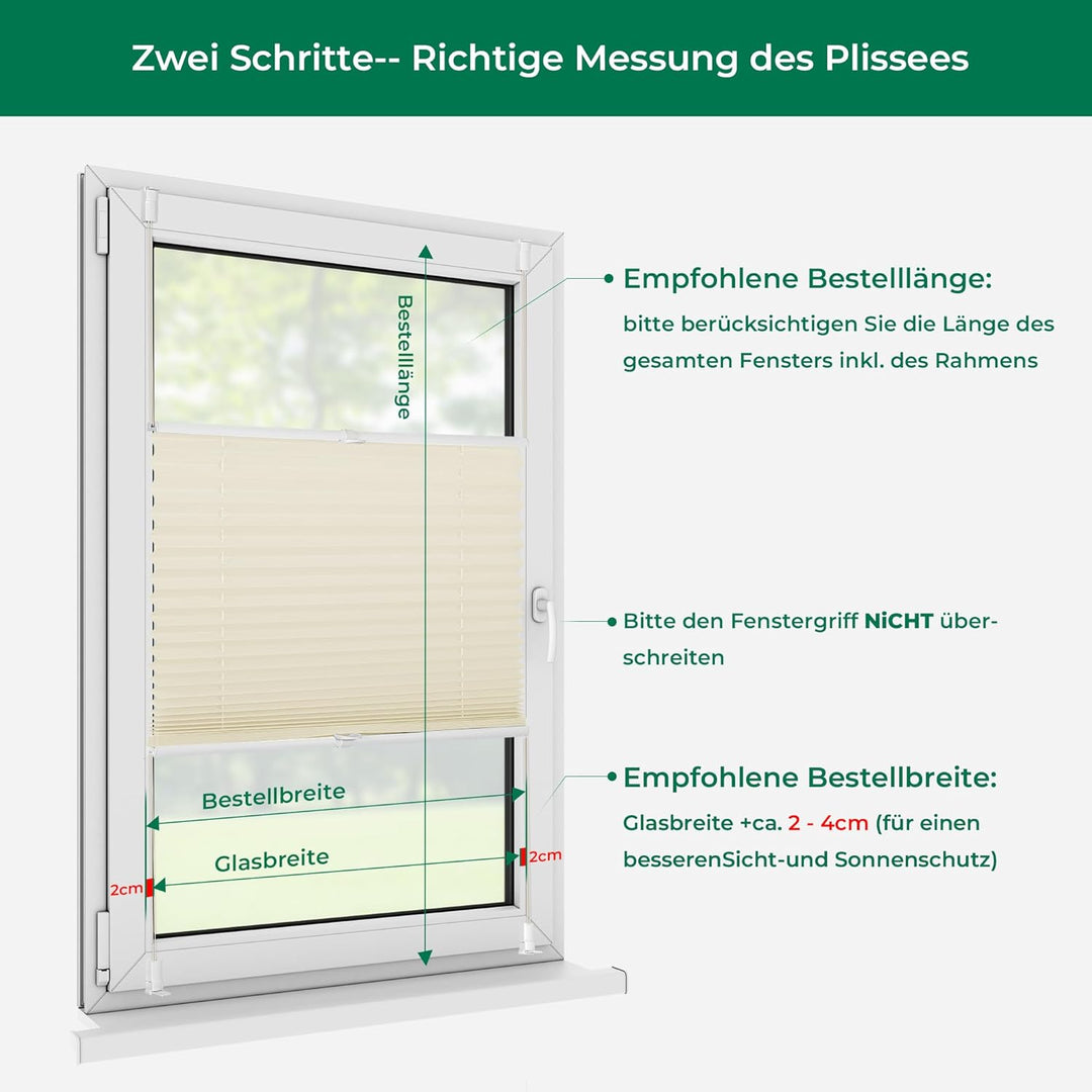 Allesin Plissee ohne Bohren Plissees Klemmfix, Beige 80 x 40cm (L x B), Plisseerollo Faltrollo mit K