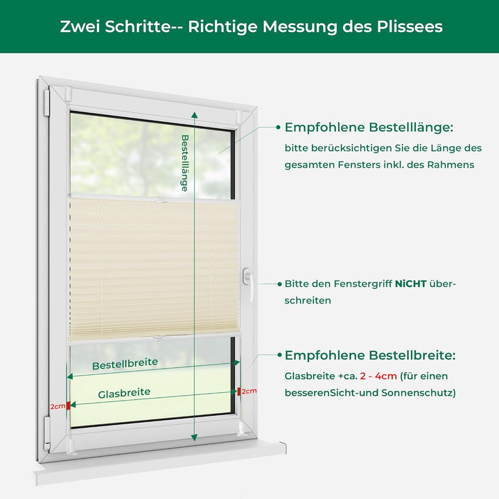 Allesin Plissee ohne Bohren Plissees Klemmfix, Beige 80 x 40cm (L x B), Plisseerollo Faltrollo mit K