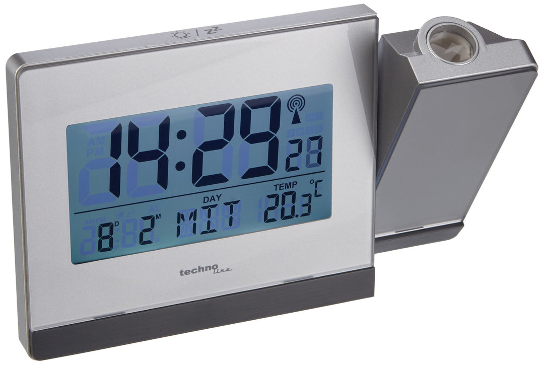 Technoline WT 538 Touchsensor Funk-Projektionswecker, Plastik, silber-anthrazit, 15 x 4 x 9 cm, Silb