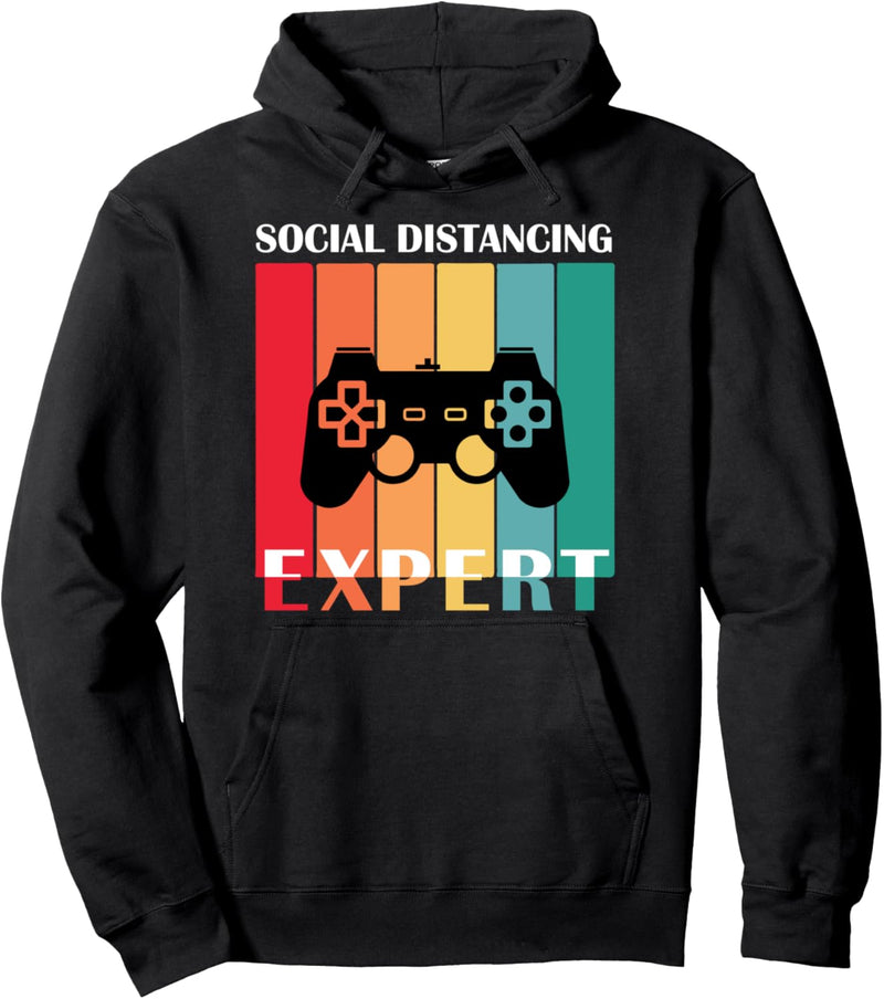 Vintage Retro Social Distancing Expert Controller Computer Pullover Hoodie