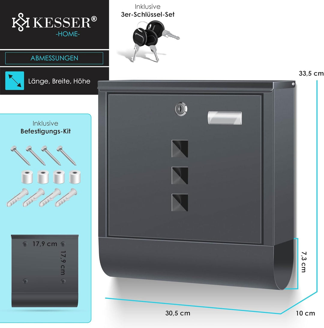 KESSER® Briefkasten Edelstahl mit Zeitungsfach Namensschild, Sichtfenster, gebürstet, 3X Schlüssel a