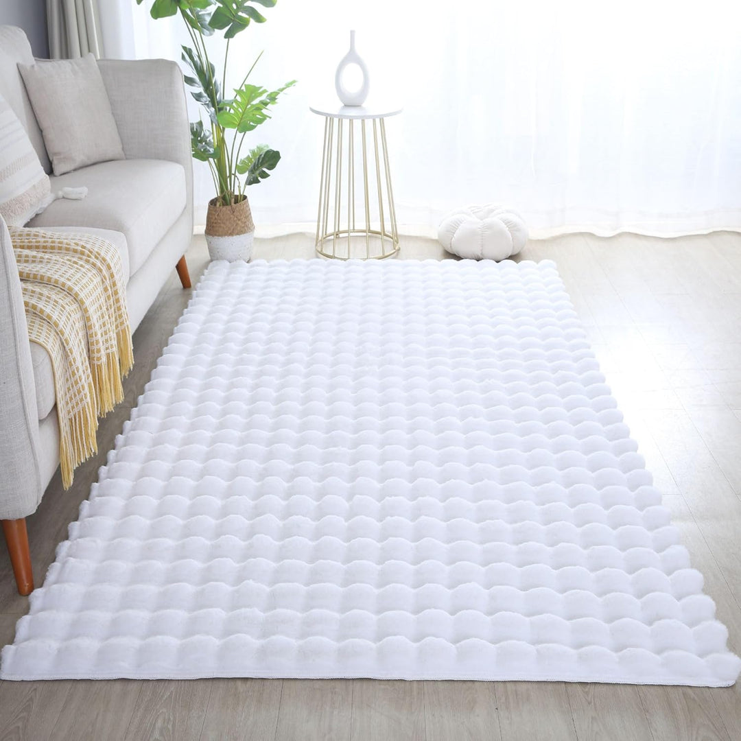 Carpetsale24 Teppich Wohnzimmer Moderne Einfarbig 3D Hoch-Tief Struktur Design Weiss 120 x 170 cm -
