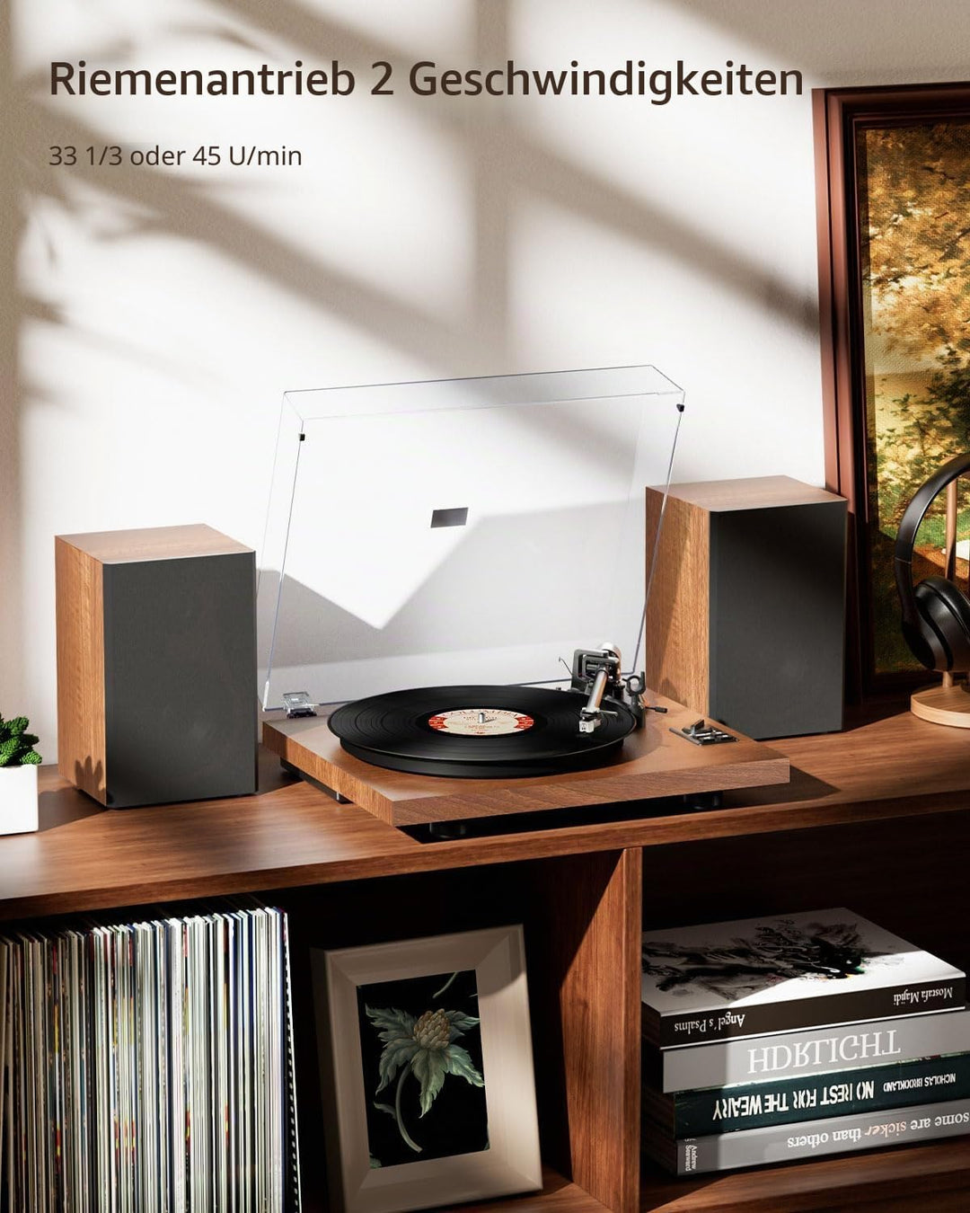1 BY ONE HiFi Bluetooth Plattenspieler mit USB-Anschluss MM System 33/45 U/min Auto-Stopp und Phono-