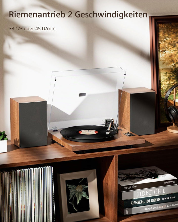 1 BY ONE HiFi Bluetooth Plattenspieler mit USB-Anschluss MM System 33/45 U/min Auto-Stopp und Phono-