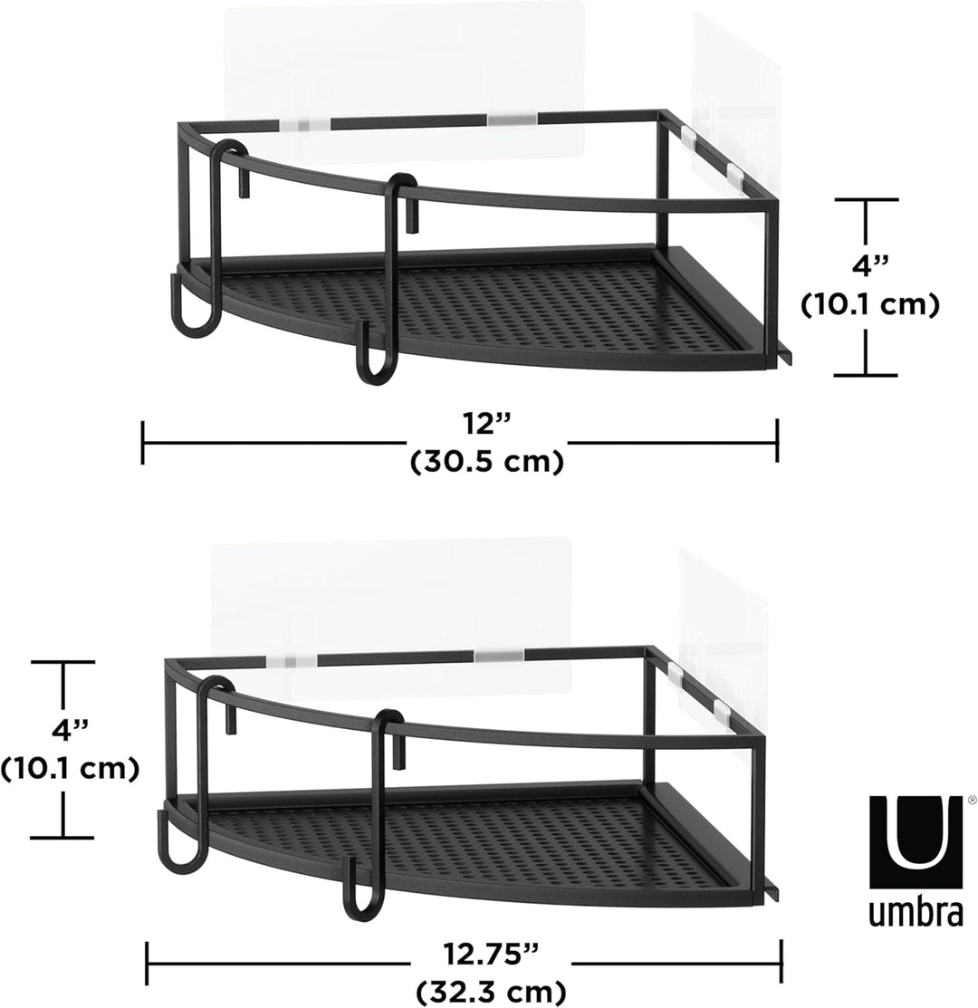 Umbra Cubiko Eckregale, Duschablage ohne Bohren mit Haken, Schwarz, 2er-Set Schwarz Eckregal, Schwar