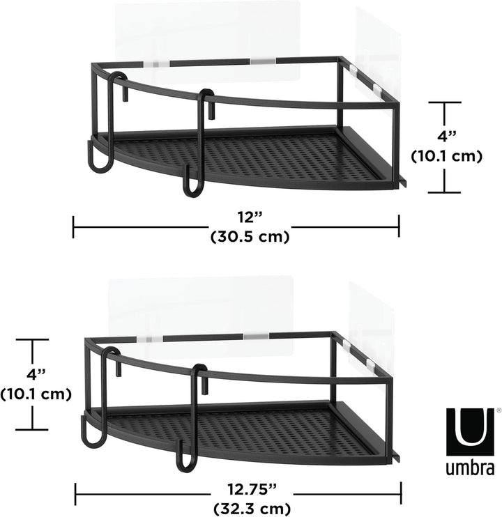 Umbra Cubiko Eckregale, Duschablage ohne Bohren mit Haken, Schwarz, 2er-Set Schwarz Eckregal, Schwar