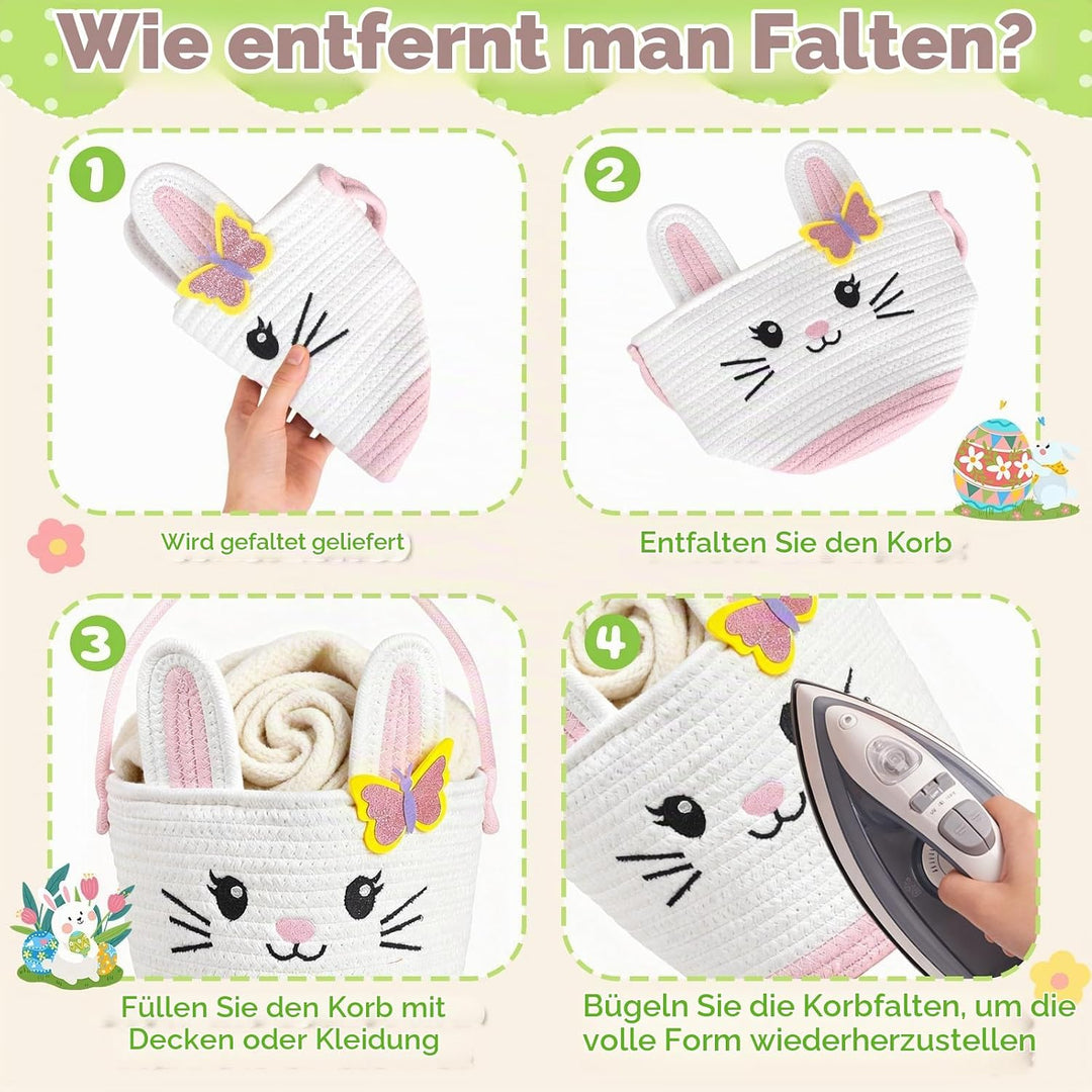 PinkSheep gewebter Korb für Kinder, Ostereier/Süssigkeiten Korb mit Griff, Niedliche Tier Lagerkörbe