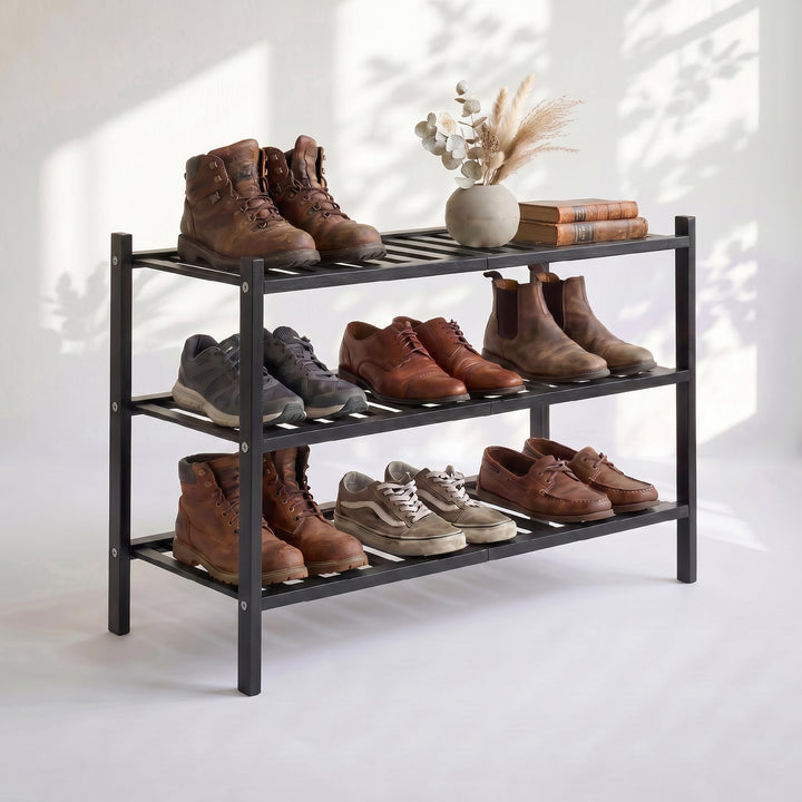 BAM BOO BOX - Schuhregal aus Bambus, Schuhablage mit 3 Ebenen, 68 x 28 x 46 cm, Erweiterbar Stapelba