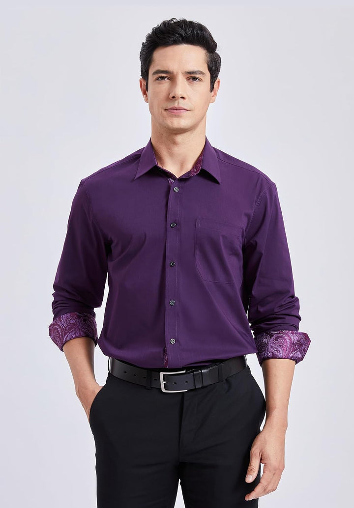 HISDERN Herren Hemd Langarm Regular Fit Oberhemd Für Männer Anzug Business Hochzeit Freizeit Party F
