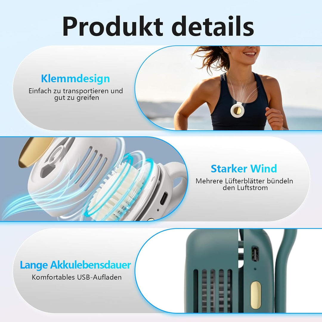 2026 Neu Tragbarer Clip Ventilator Lautlos, Keine RotorbläTter Ventilator Im Freien, Small Portable