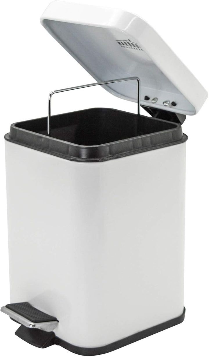Rink Drink Badezimmer-Set - Eckiger Mülleimer mit Pedal & Toilettenbürste - Weiss - 3 l, Weiss