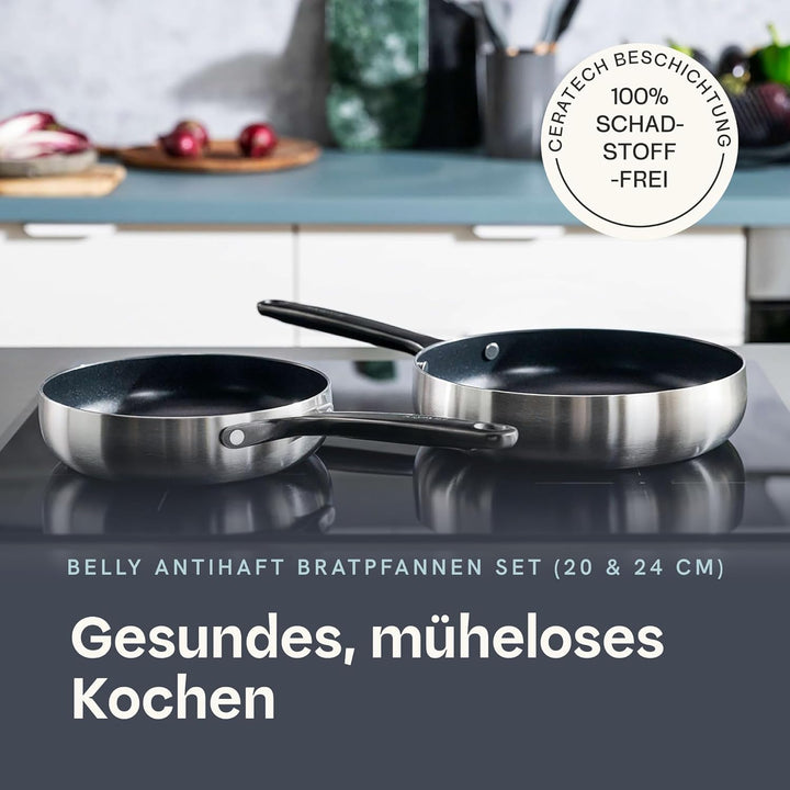 BergHOFF Home Pfannenset - 2-tlg. - Antihaft-Pfanne ohne pfas – beschichtete Pfannen – Edelstahlpfan