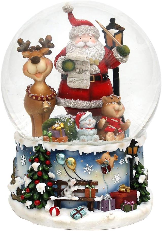 Dekohelden24 XXL Schneekugel, lustigem, Spielwerk, Melodie: Rudolph The red-Nosed Reindeer, Masse L/