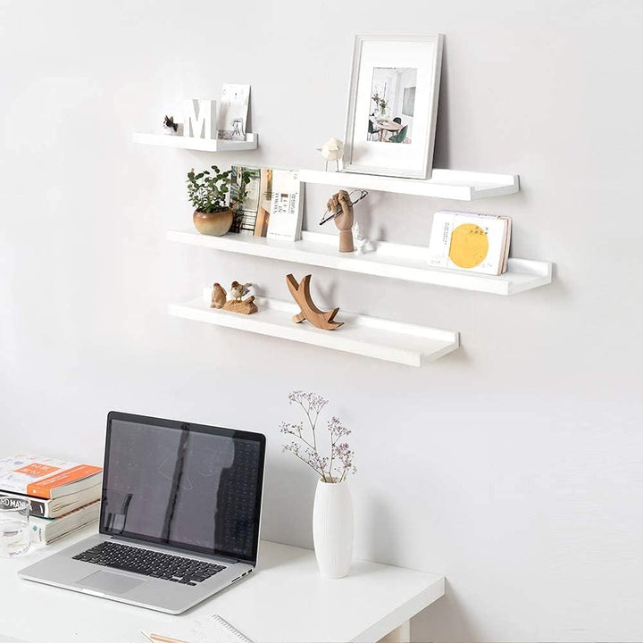Gieanoo Wandregal Weiss, 2er Set, 40CM Massives Eichenholz Schweberegale Bilderleiste Weiss Regalbre