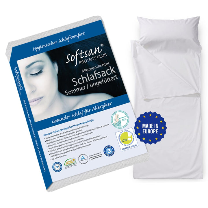 Softsan Protect Reiseschlafsack aus Evolon 80 x 180 cm, milbendichter Schlafsack für Allergiker, All