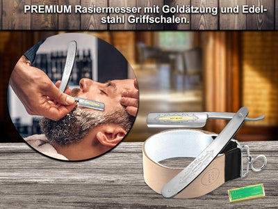 Geschenk Set Rasiermesser Set Paste aus Solingen mit Profi Kombi Streichriemen aus Leder Baumwolle u