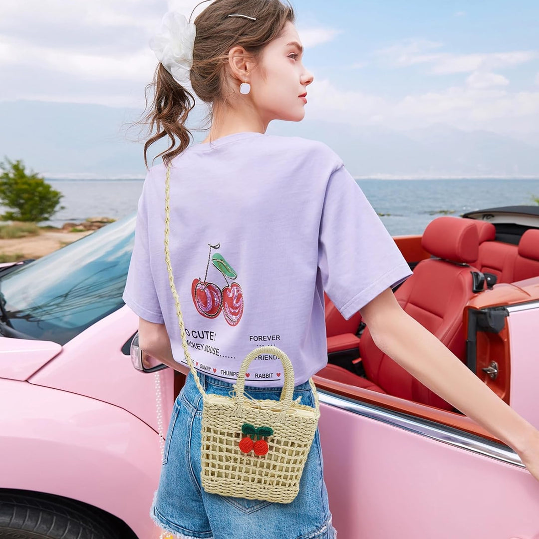 NICOLE & DORIS Stroh Umhängetasche Damen Strohtaschen Sommer Strandtasche Schultertasche Klein Handy