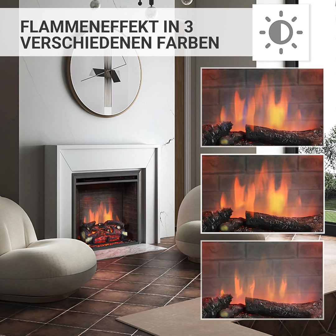 RICHEN Calida 26'' Elektrokamin - Elektrischer Einbaukamin mit Heizung 1000/2000 W, realistischer 3D