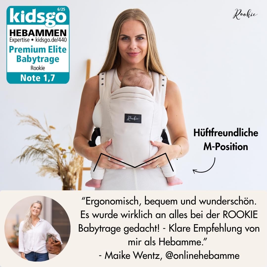 Rookie Babytrage ab Geburt - Ergonomisch, Bequem, Bio-Stoffe - Premium Elite Design - Baby Trage sch