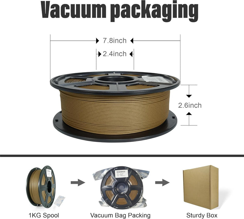 Dunkles Holz Walnuss PLA Filament 1,75mm, Walnuss 3D-Drucker Filament mit 30% Echtholzfaser, Holzfil