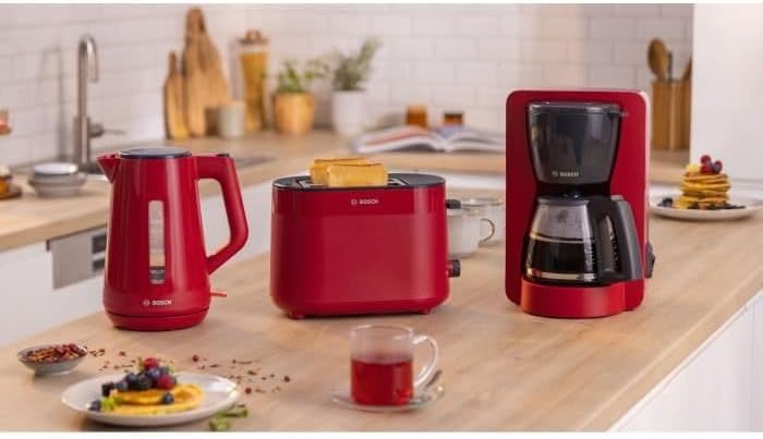 BOSCH Wasserkocher TWK1M124, Rot, Kunststoff, 2400 W, 1,7 l