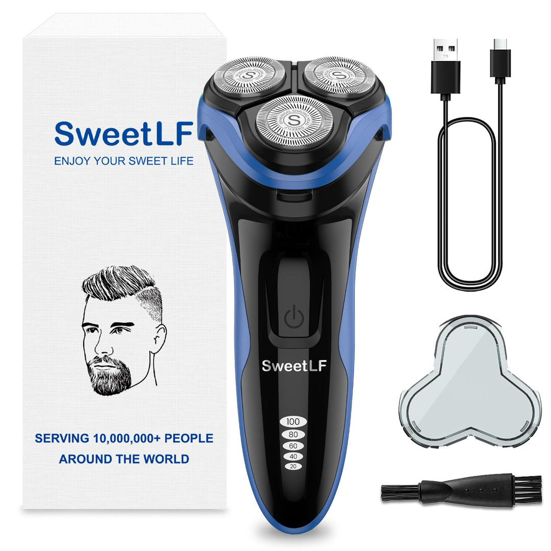 SweetLF LH Elektrorasierer für Herren, wiederaufladbar (blau und silber), Blau und Silber