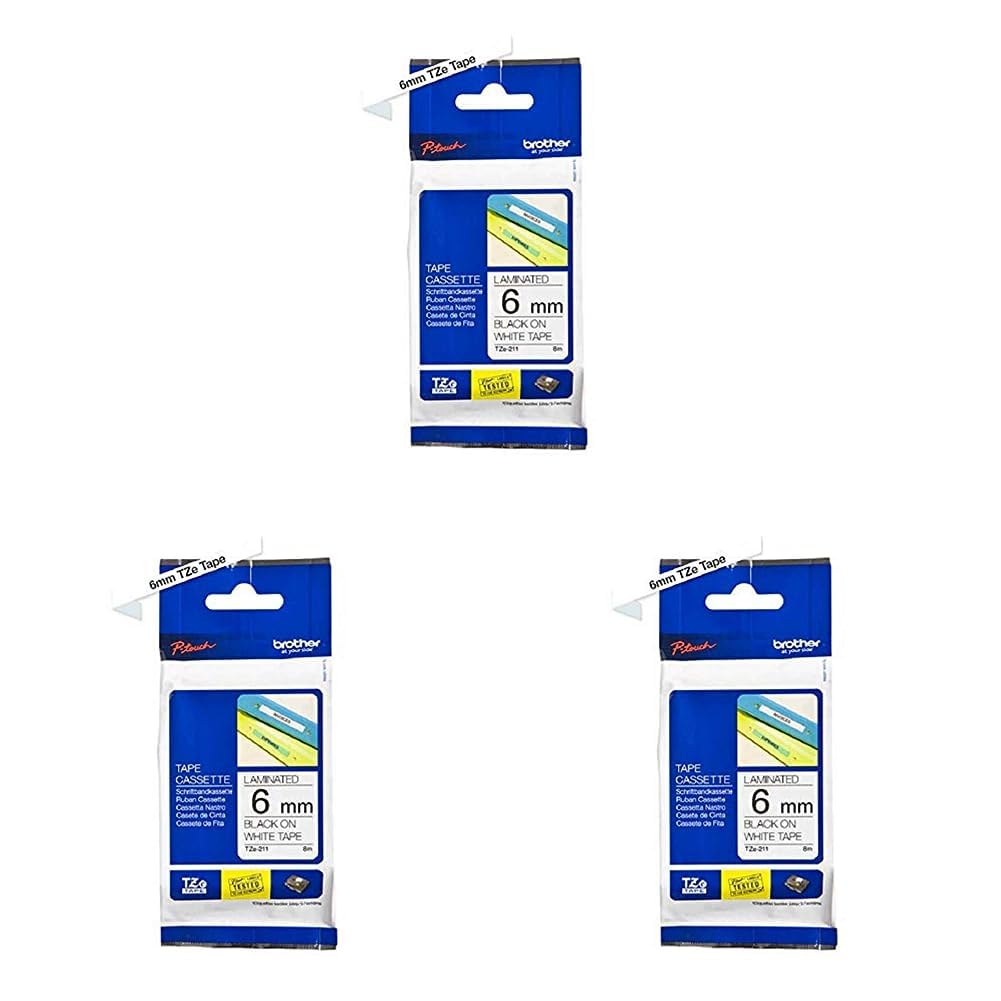 Brother Original P-touch Schriftband TZe-211 6 mm, schwarz auf weiss (kompatibel u.a. mit Brother P-