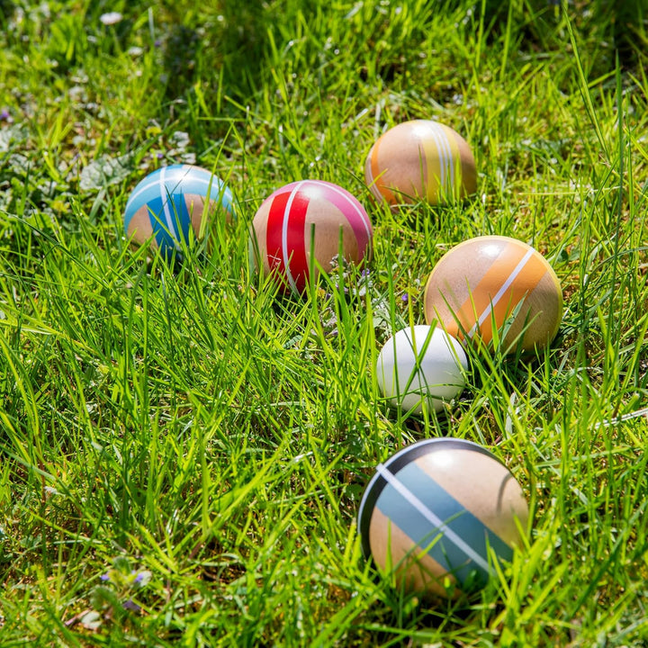 REMEMBER Boccia, Bocciakugeln: Ø 7.5 cm, Zielkugel: Ø 4.5 cm, Holz – Spiel Set für Garten, Strand &