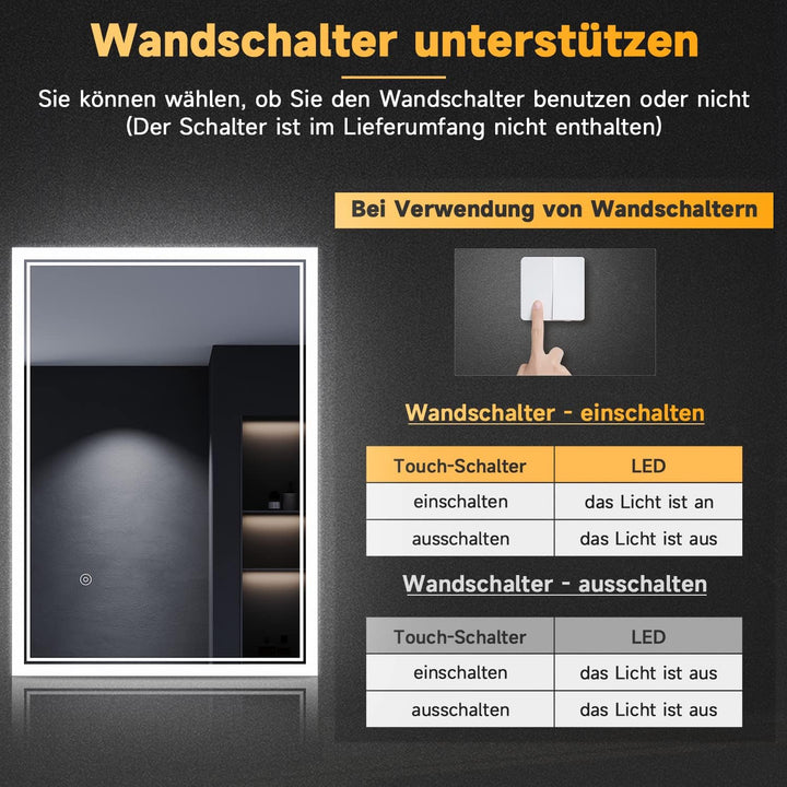 SONNI LED Badspiegel mit Steckdose 90x60 cm, Oval Badezimmerspiegel mit Beleuchtung, Touch-Bedienung