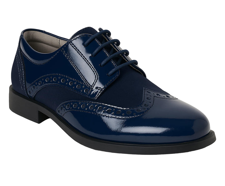 SIRRI Jungen Wildleder Lackschuhe Schnürschuhe Brogue formelle Hochzeitsschuhe 24 EU Marineblau, 24