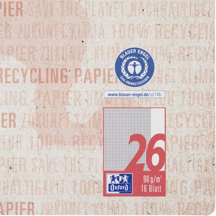Oxford Schulheft A4 Recycling, 16 Blatt, Lineatur 26, kariert, 15 Stück A4 Lineatur 26, A4 Lineatur