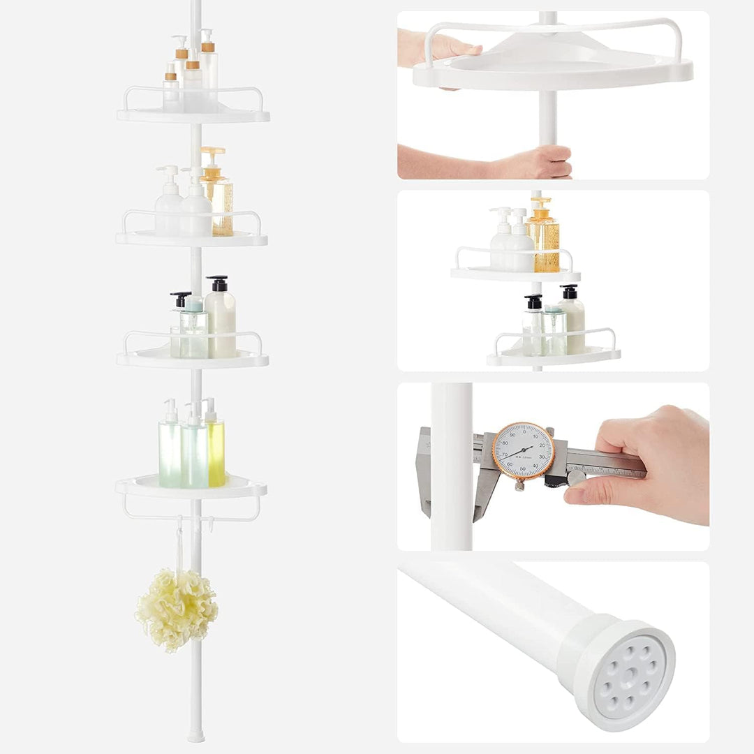 SONGMICS 85-305 cm Duschregal für Badezimmer mit Teleskoprohren und 4 Ablagen BCB001A Weiss/Flyaway