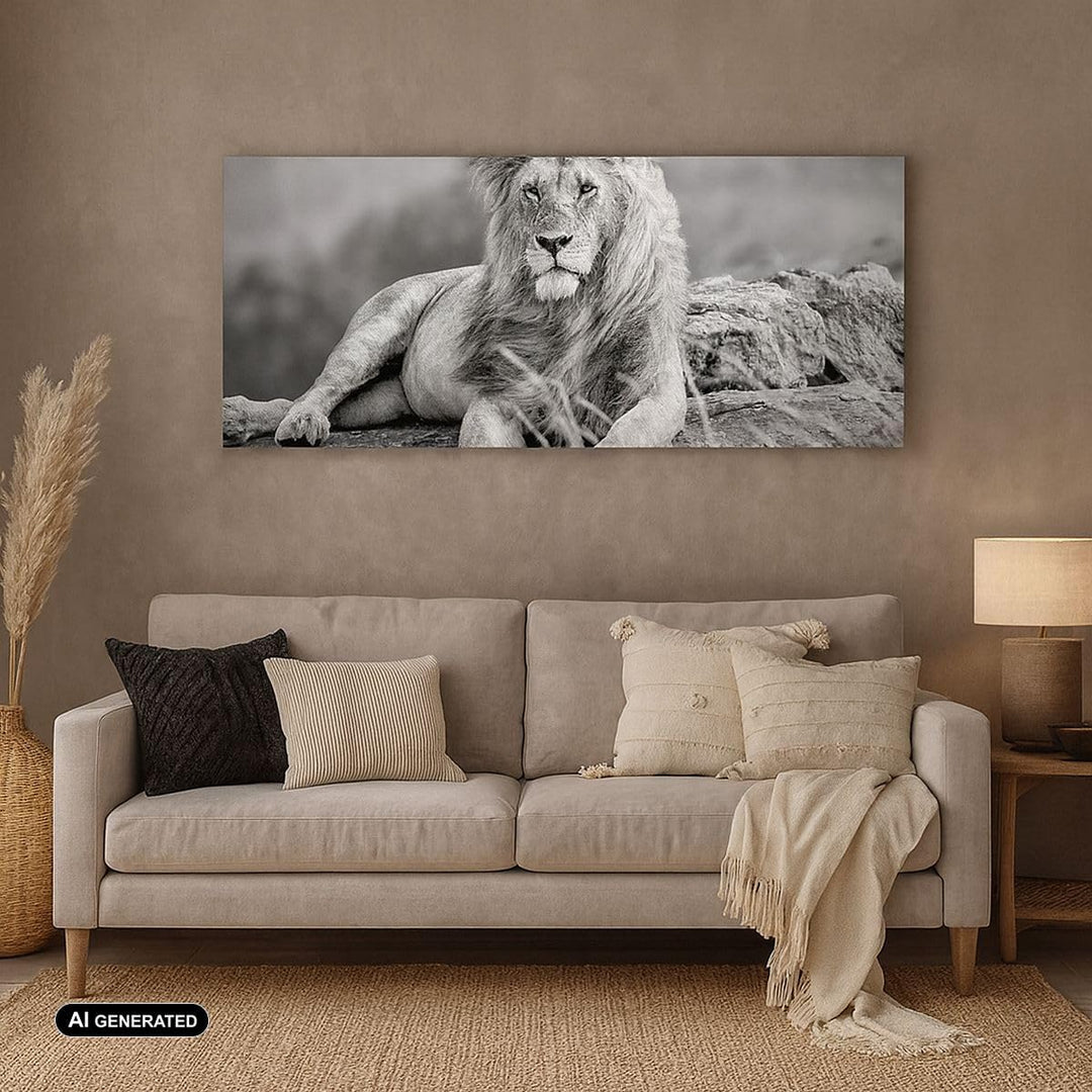 Wandbilder Dekoration Wohnzimmer Löwe Tier Natur Panorama Bilder auf Leinwand 120x50cm Leinwandbild